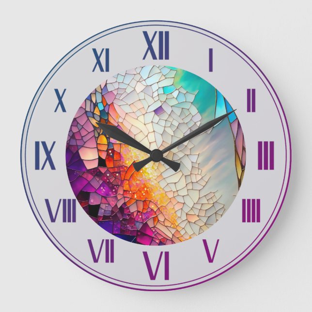 Abstract geometric stained glass pattern large clock (Front)