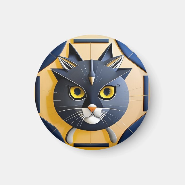 Abstract Geometric Stylized Cat Magnet (Front)