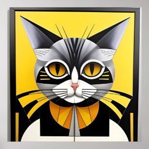 Abstract Geometric Stylized Cat Poster