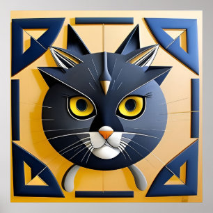 Abstract Geometric Stylized Cat Poster
