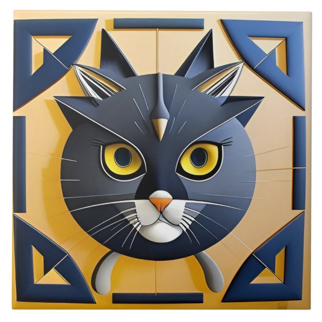 Abstract Geometric Stylized Cat Tile (Front)