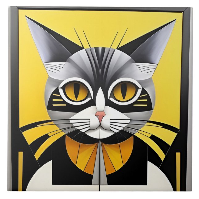 Abstract Geometric Stylized Cat Tile (Front)