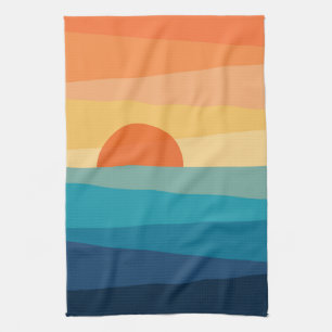 Abstract geometric sunrise kitchen towel