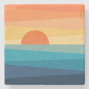 Abstract geometric sunrise stone coaster
