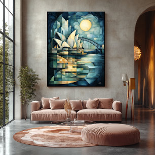 Abstract Geometric Sydney Skyline with Opera House Canvas Print