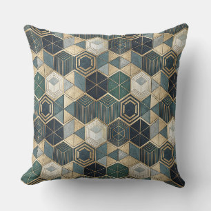 Abstract Geometric Teal & Gold Modern Pattern Throw Pillow