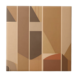 Abstract Geometric Terracotta Midcentury Modern Tile