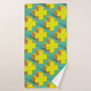 Abstract geometric texture of yellow crosses on a bath towel