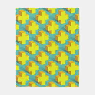 Abstract geometric texture of yellow crosses on a  fleece blanket
