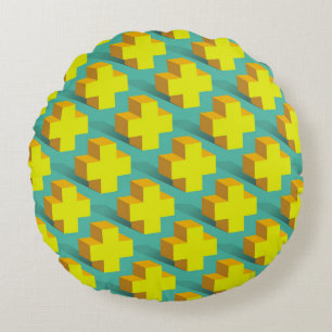 Abstract geometric texture of yellow crosses on a round pillow