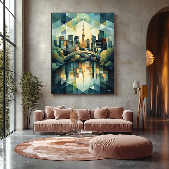 Abstract Geometric Tokyo Skyline with Tower Canvas Print (Creator Uploaded)