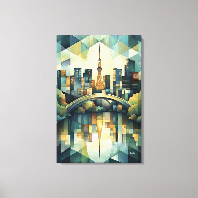 Abstract Geometric Tokyo Skyline with Tower Canvas Print (Front)