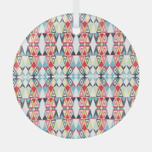 Abstract Geometric Tribal Line Pattern Glass Ornament
