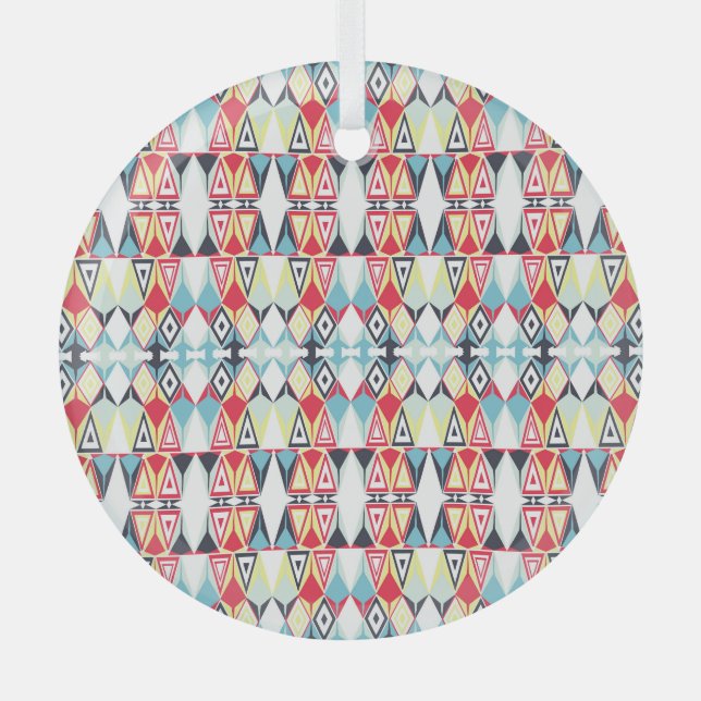 Abstract Geometric Tribal Line Pattern Glass Ornament (Front)