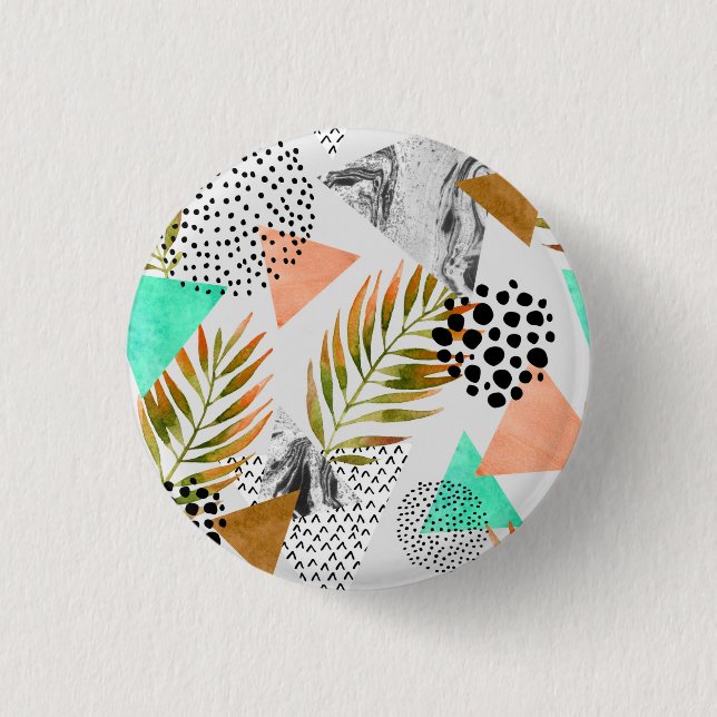 Abstract Geometric Tropical Leaf Pattern 1 Inch Round Button (Front)