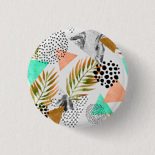 Abstract Geometric Tropical Leaf Pattern 1 Inch Round Button