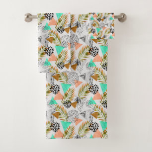 Abstract Geometric Tropical Leaf Pattern Bath Towel Set