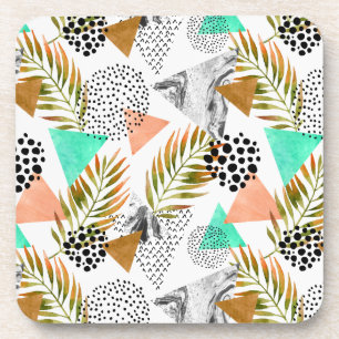 Abstract Geometric Tropical Leaf Pattern Coaster