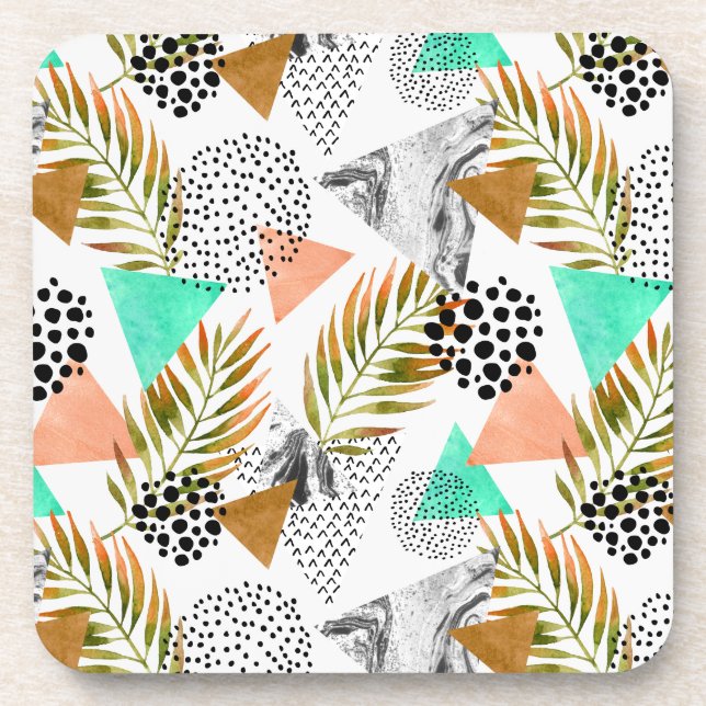 Abstract Geometric Tropical Leaf Pattern Coaster (Front)