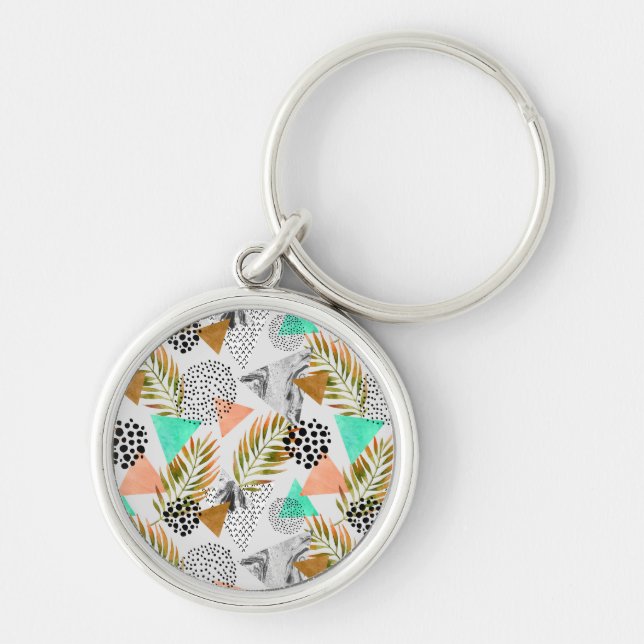 Abstract Geometric Tropical Leaf Pattern Keychain (Front)