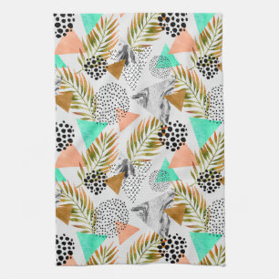 Abstract Geometric Tropical Leaf Pattern Kitchen Towel