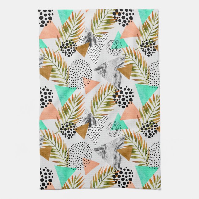 Abstract Geometric Tropical Leaf Pattern Kitchen Towel (Vertical)