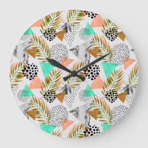 Abstract Geometric Tropical Leaf Pattern Large Clock