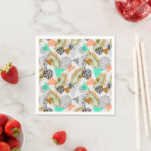 Abstract Geometric Tropical Leaf Pattern Napkin