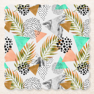 Abstract Geometric Tropical Leaf Pattern Paper Coaster
