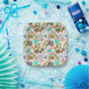 Abstract Geometric Tropical Leaf Pattern Paper Plate
