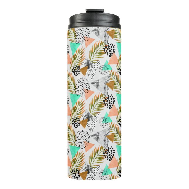 Abstract Geometric Tropical Leaf Pattern Thermal Tumbler (Front)