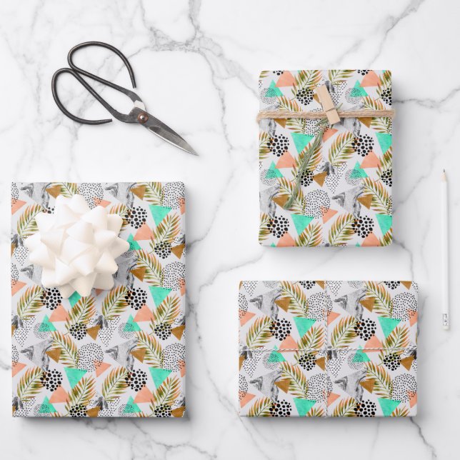 Abstract Geometric Tropical Leaf Pattern Wrapping Paper Sheet (Front)