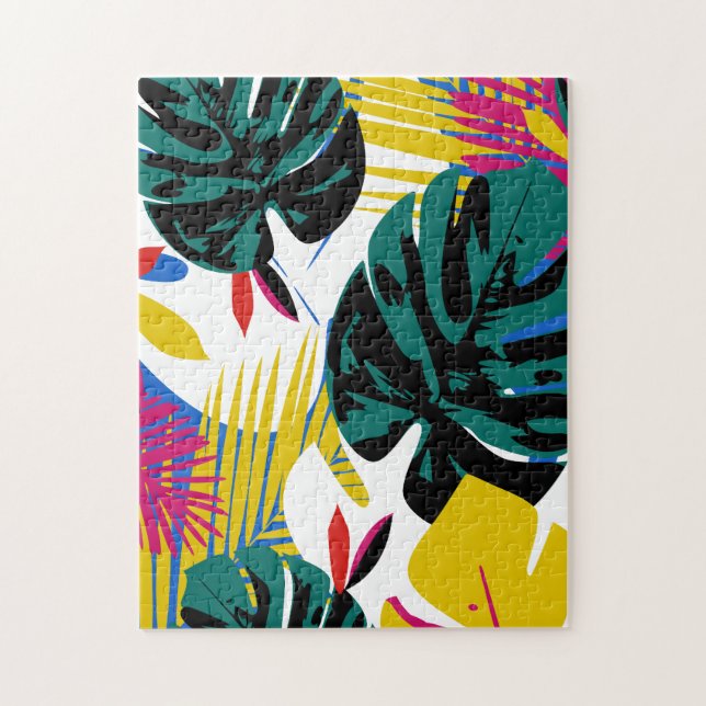 Abstract Geometric Tropical Monstera Plants Jigsaw Puzzle (Vertical)