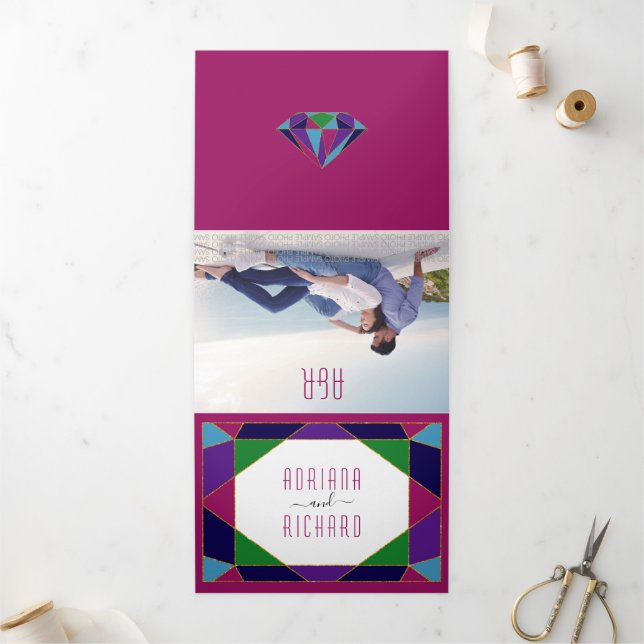 Abstract geometric typography ruby red wedding Tri-Fold invitation (Outside)
