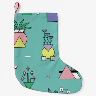 Abstract geometric, vases plants memphis style. small christmas stocking