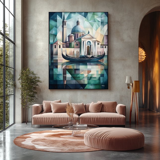 Abstract Geometric Venice Skyline with Gondola Canvas Print (Creator Uploaded)
