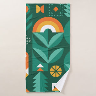 Abstract geometric vintage pattern in Scandinavian Bath Towel