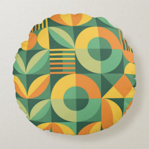 Abstract geometric vintage pattern in Scandinavian Round Pillow