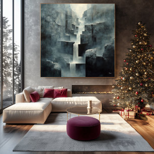 Abstract Geometric Waterfall in Misty Canyon Canvas Print