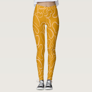 Abstract geometric white curvy shape leggings