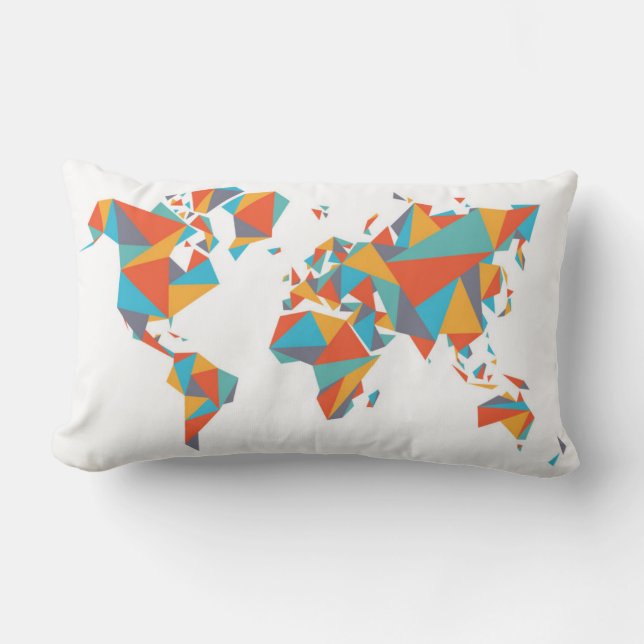 Abstract Geometric World Map Lumbar Pillow (Front)