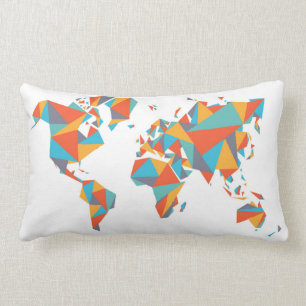 Abstract Geometric World Map Lumbar Pillow