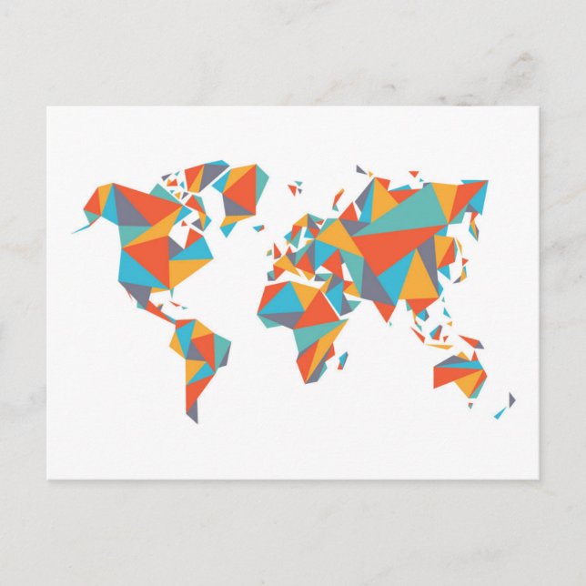 Abstract Geometric World Map Postcard (Front)