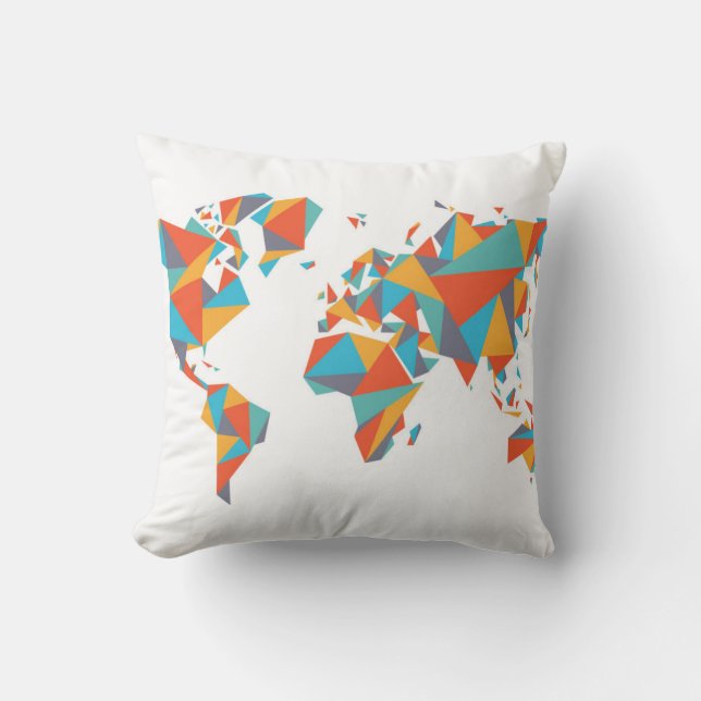 Abstract Geometric World Map Throw Pillow (Front)