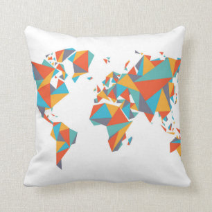 Abstract Geometric World Map Throw Pillow