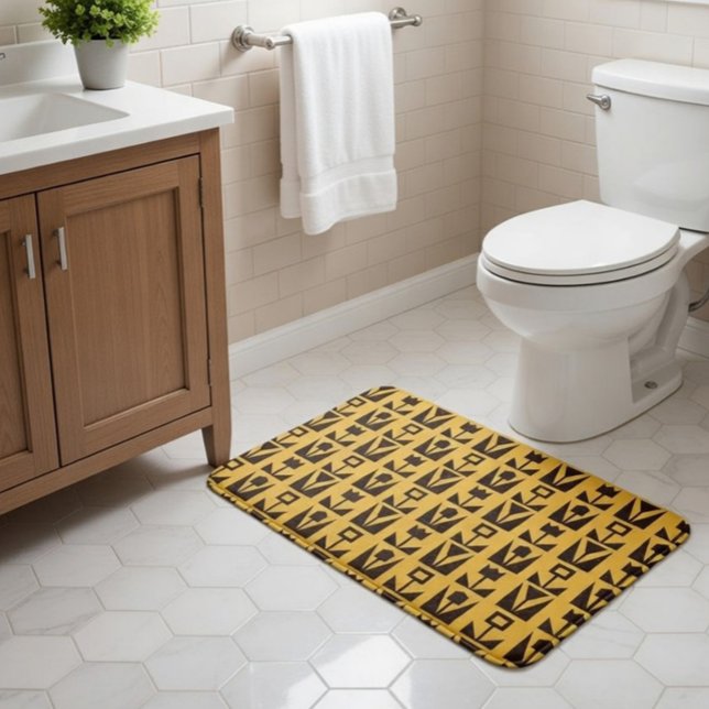 Abstract Geometric Yellow Floral  Bath Mat (Creator Uploaded)