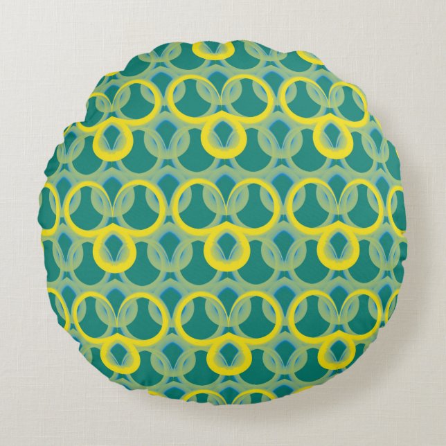 Abstract geometric yellow green pattern round pillow (Front)