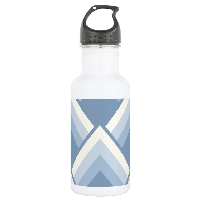 Abstract geometrical, blue and off white 2 532 ml water bottle (Front)