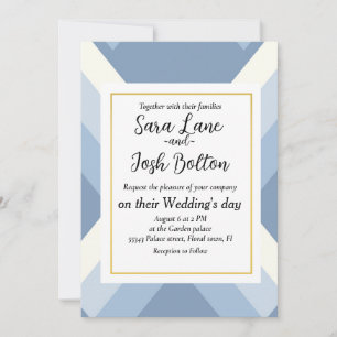 Abstract geometrical, blue and off white 2 invitation