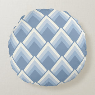Abstract geometrical, blue and off white 2 round p pillow